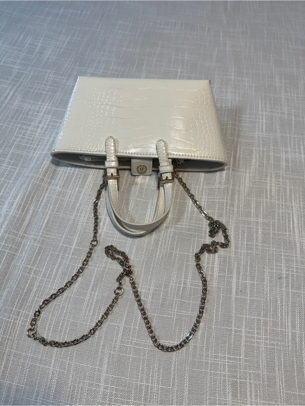 Zara White Croc Embossed Mini Satchel Top Handle Bag Chain Strap Coin Purse - Picture 4 of 11